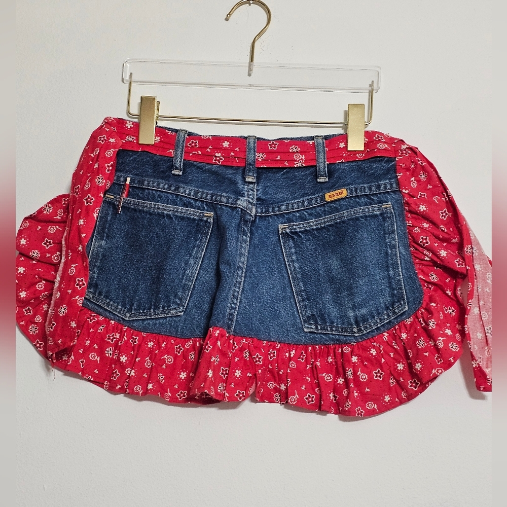 Vintage Denim Rustler Handmade Apron Red Bandana Trim Waitress Texas Western
